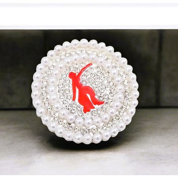 Delta Sigma Theta Brooch Design with Rhinestone and Pearls - Picture 3 of 3